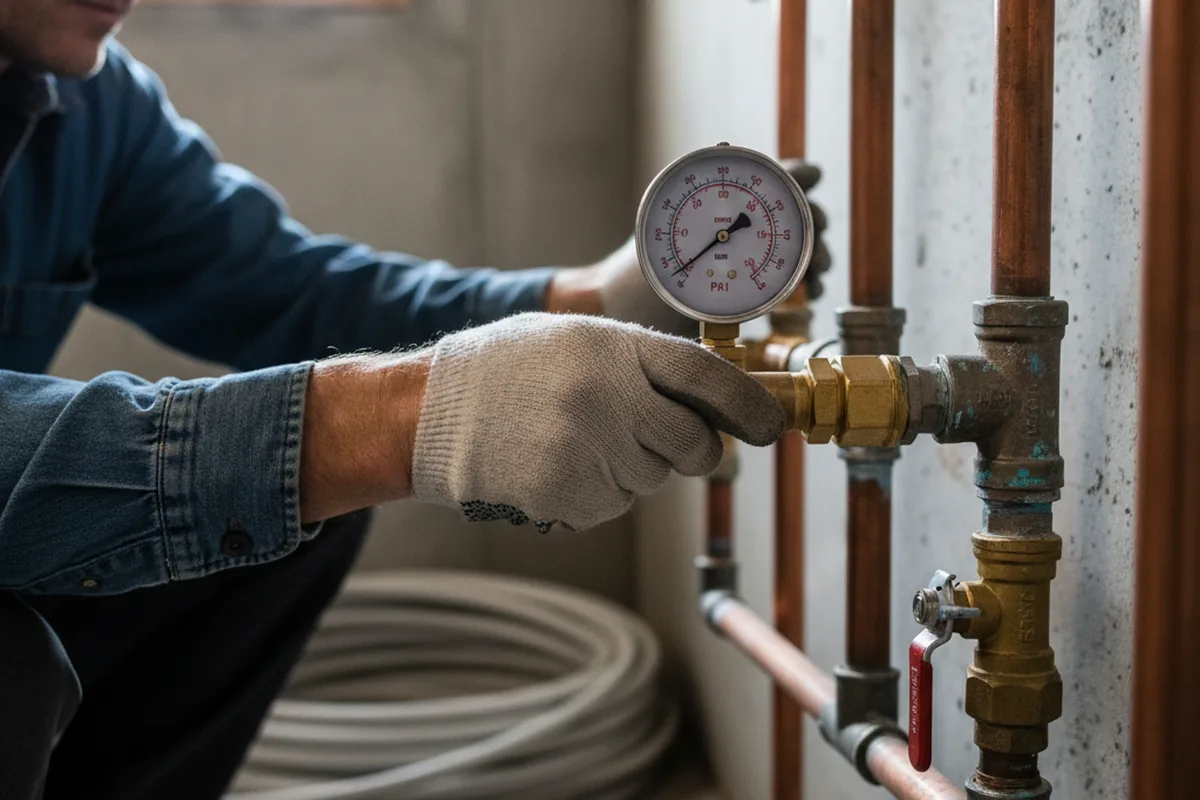 Pressure testing a repaired line during Water Line Repair in Elizabeth